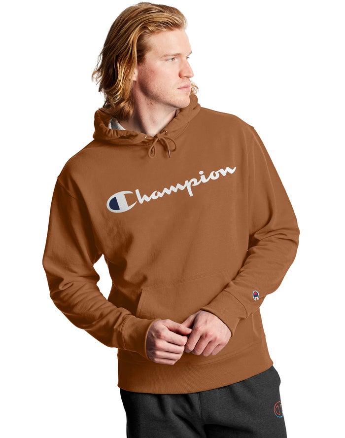 Champion Powerblend Fleece Script Logo - Miesten Ruskea Huppari - Suomi 9813264-IZ